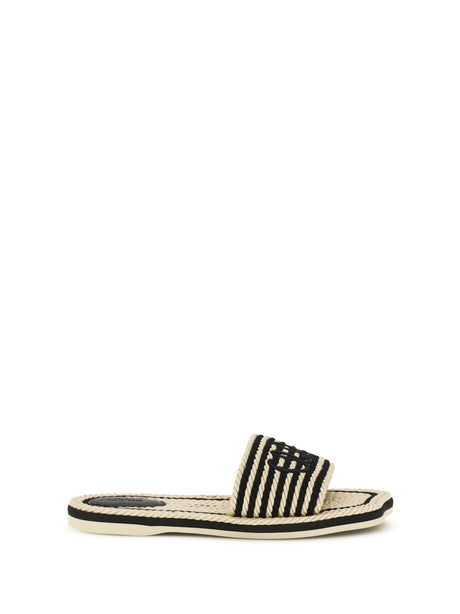 Chloé Raffia Sandals - Black - White 1