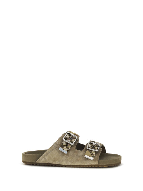 Burberry Urchin suede Check Sandals - Sparrow Beige