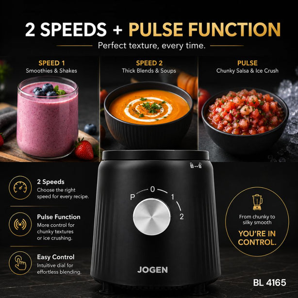 JOGEN BL 4165 Glass Blender 600W 1.5L with Grinder and Portable Bottle