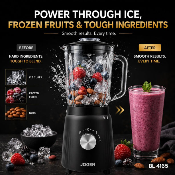 JOGEN BL 4165 Glass Blender 600W 1.5L with Grinder and Portable Bottle