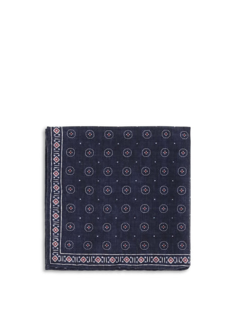 Brunello Cucinelli Ethnic-patterned silk Pocket Square - Navy+Ciliegia