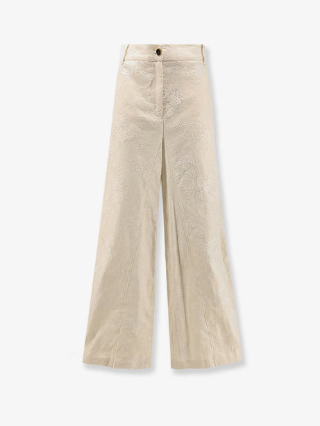 Pinko Ivy linen trousers with embroidery - Beige