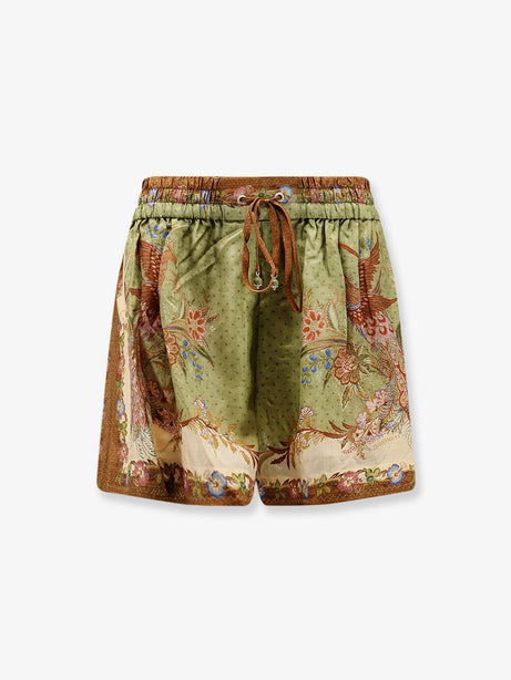 Zimmermann Indra silk shorts - Khaki Floral