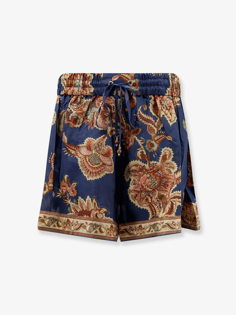 Zimmermann Aster Relaxed Silk Bermuda Shorts - Navy Jacobean