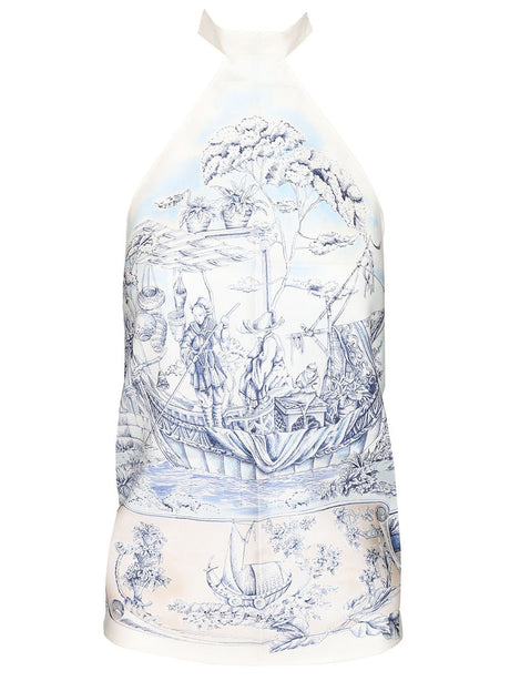 Ferragamo Top Scarf With Ethnic Print - Sky Blue
