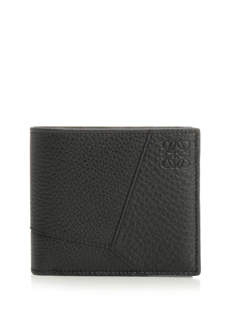 Loewe Puzzle Bifold Wallet In Grained Calfskin - Black