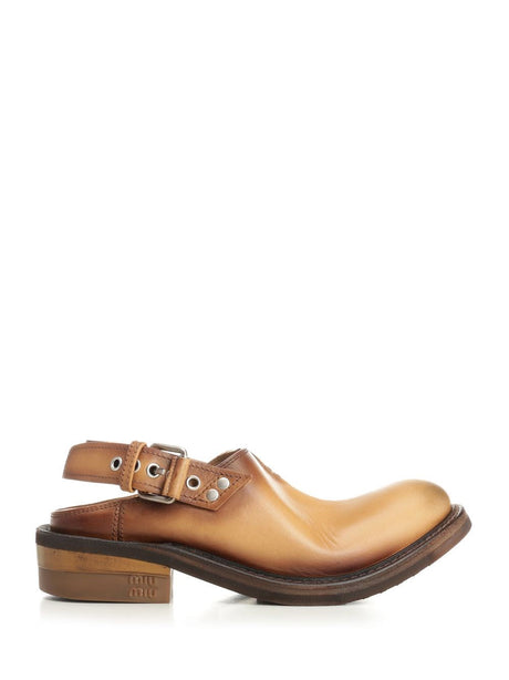 Miu Miu Leather Mules - Beige