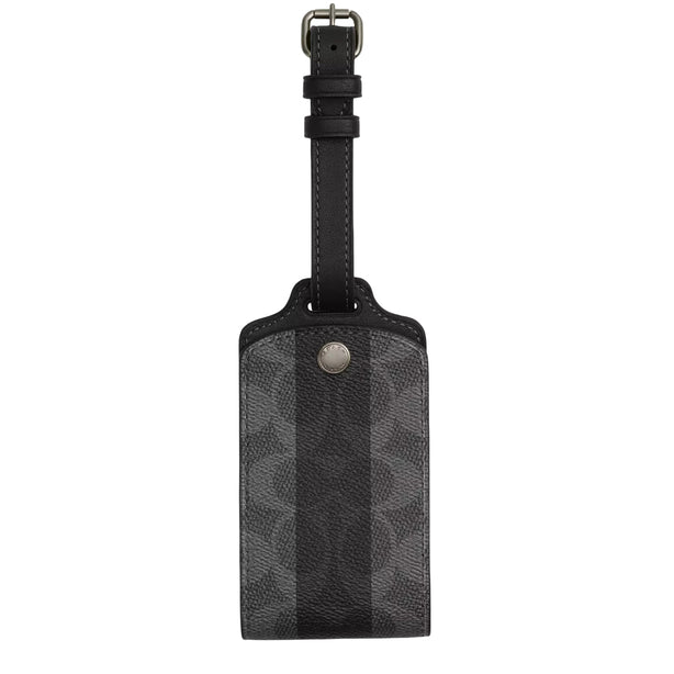 Coach Luggage Tag In Signature Canvas With Stripes - Black/ Grey CEB78