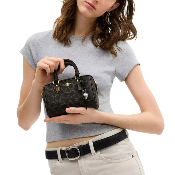 Coach Mini Rowan Crossbody Bag In Loved Signature Canvas With Charms - Brown CDY29