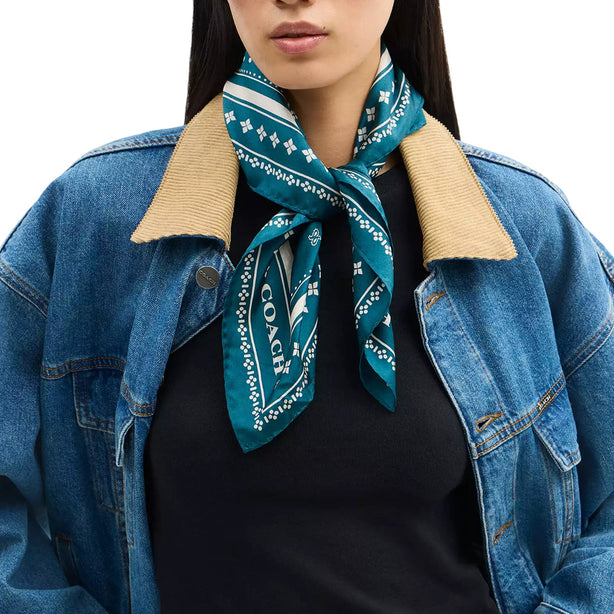 Coach Horse And Carriage Dot Print Silk Bandana Scarf - Teal CAP44