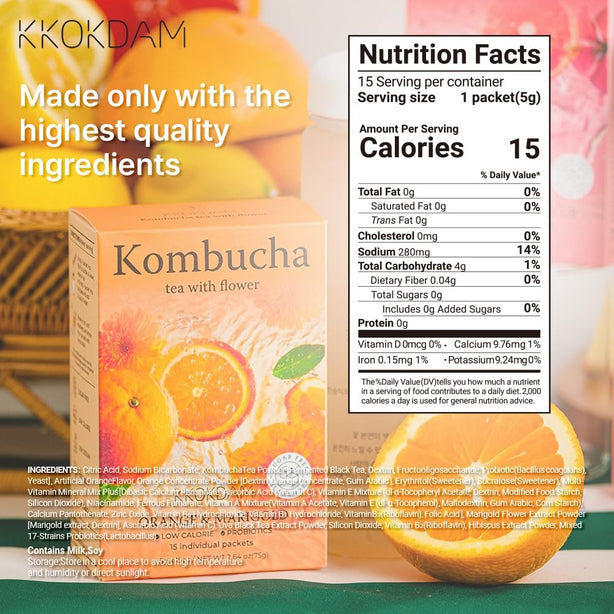 [KKOKDAM] Flower Kombucha Powder Tea 75g 15Packs _ Orange & Marigold [International Shipping]