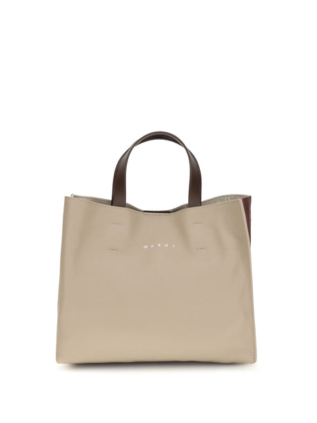 Marni Museo Tote Bag - Moon Stone/Dark Burgundy/Coffee