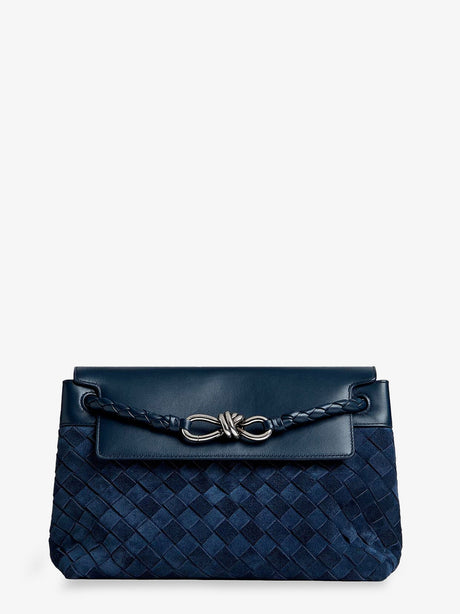 Bottega Veneta Andiamo Messenger suede crossbody bag with Intrecciato motif - Neptune-Vintage Silv
