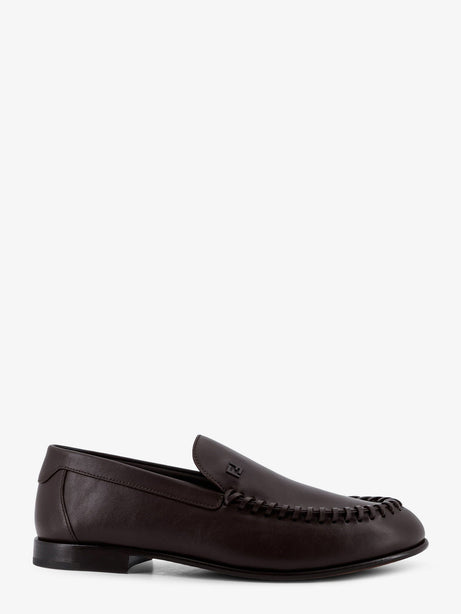 Fendi Leather loafers with metal FF logo - Chocolate Chocolate
