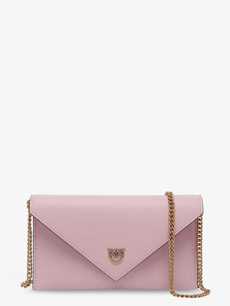 Pinko Leather clutch bag with metal Love Birds logo - Rosa