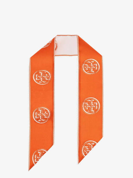 Tory Burch Medallion Logo Ribbon silk tie - Pepperoncini