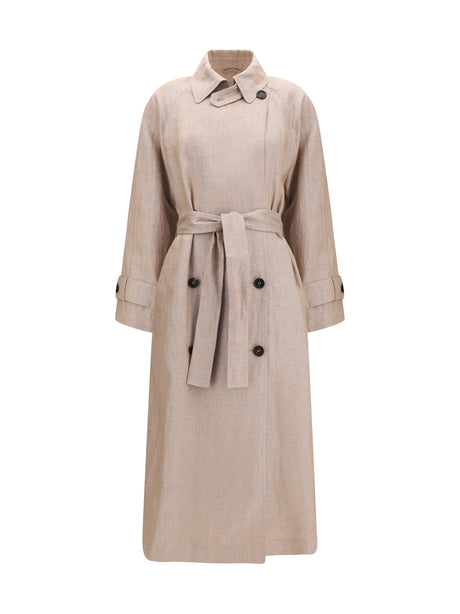 Brunello Cucinelli Linen Trench coat with lurex - Pink Silver