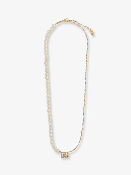 Dolce & Gabbana Brass necklace with pearls and DG logo - Oro