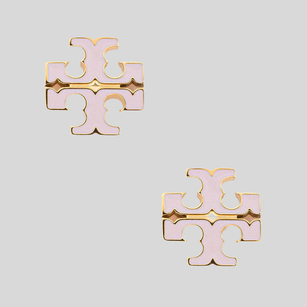 TORY BURCH Icon Enamel Stud Earrings Pink Snow RS-177397