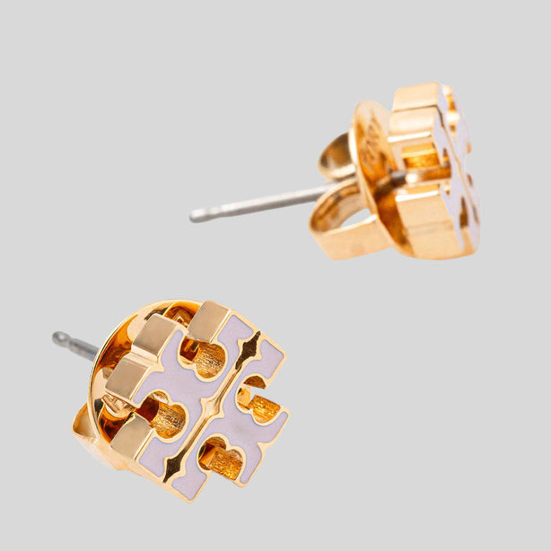 TORY BURCH Icon Enamel Stud Earrings Pink Snow RS-177397