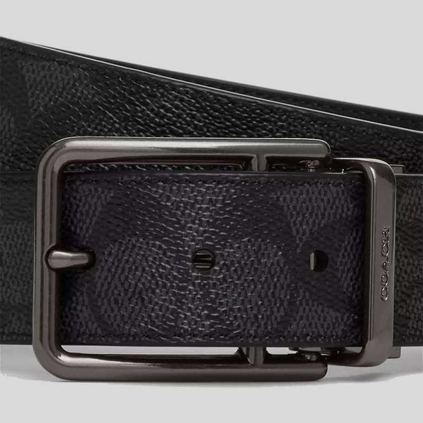 COACH Double Bar Buckle Cut-To-Size Reversible Belt, 38 Mm Charcoal/Black RS-CY997