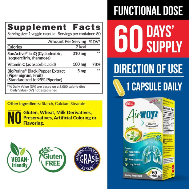 LABO Nutrition AirWayz for Lung Respiratory Sinus Congestion Allergy 60s
