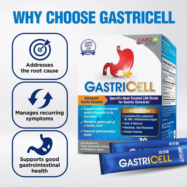 LABO Nutrition GastriCELL 30 Sachets, Eliminate Gastric Symptoms, H. Pylori
