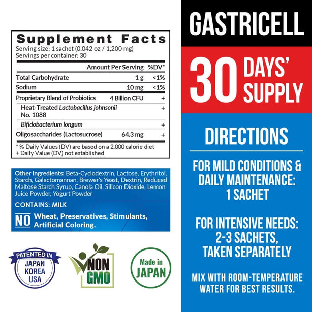 LABO Nutrition GastriCELL 30 Sachets, Eliminate Gastric Symptoms, H. Pylori