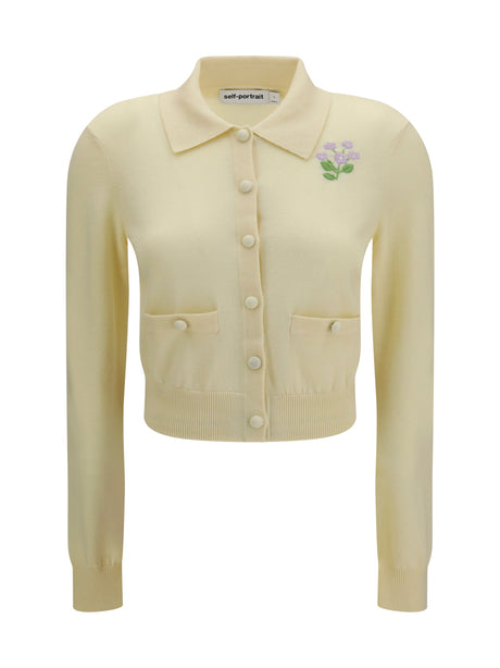 Self-Portrait Floral embroidered knit Cardigan - Yellow