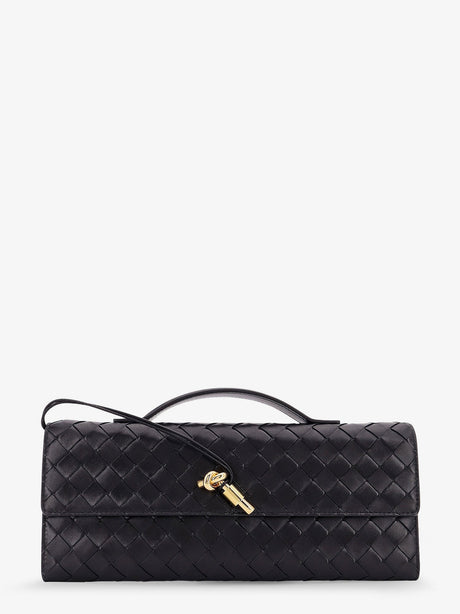 Bottega Veneta Andiamo Leather Clutch with Intrecciato Pattern - Black-M Brass