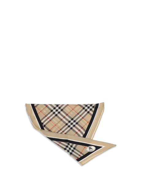 Burberry Check silk Scarf with Knight Stamp - Sand