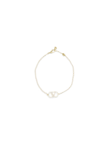 Valentino Garavani VLogo Signature Bracelet in metal and Swarovski® crystals - Gold/Crystal