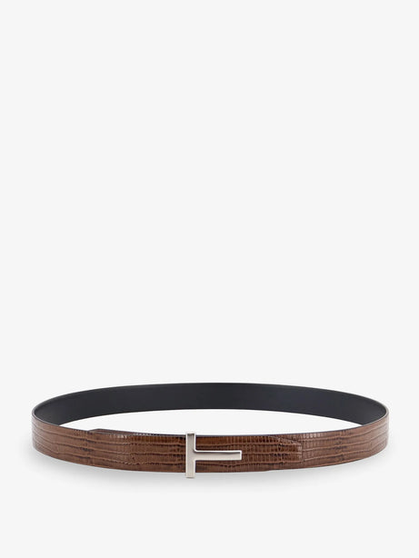 Tom Ford Crocodile-effect leather belt - Caramel