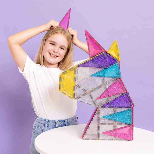 Connetix Tiles Glitter Unicorn Pack 56 Pcs Educational Magnetic Tiles