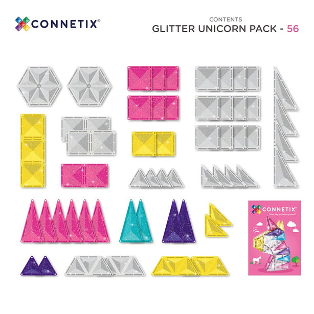 Connetix Tiles Glitter Unicorn Pack 56 Pcs Educational Magnetic Tiles