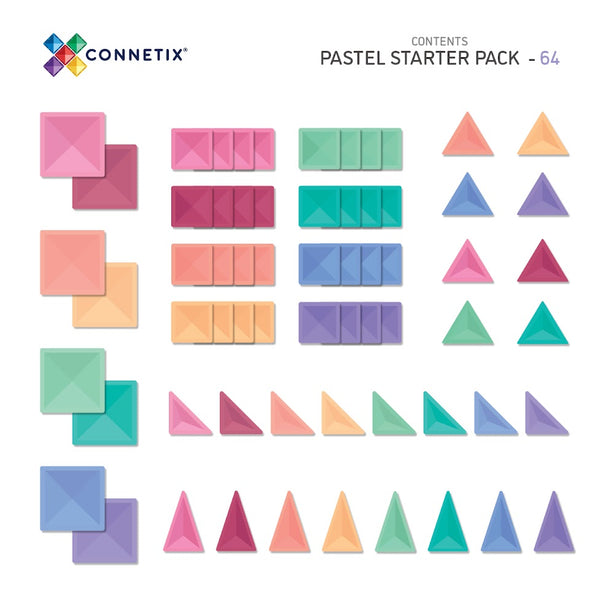 Connetix Tiles Pastel Starter Pack 64 Pcs Educational Magnetic Tiles