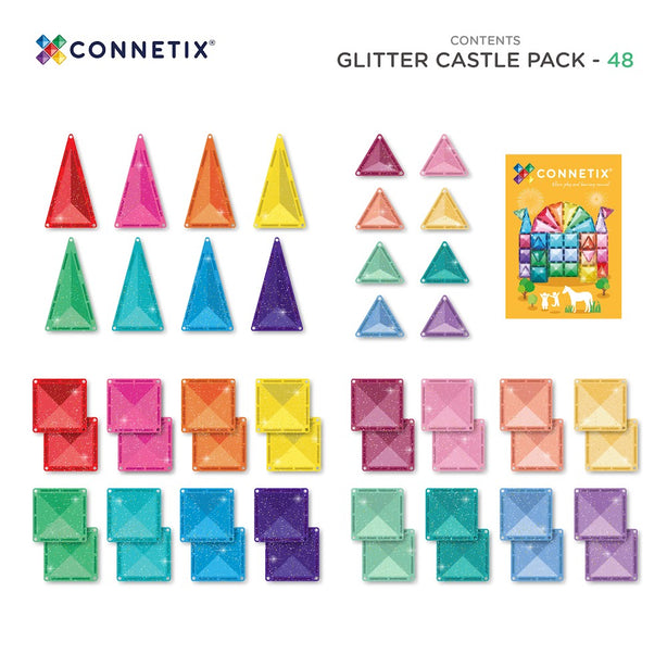 Connetix Tiles Glitter Castle Pack 48 Pcs Educational Magnetic Tiles