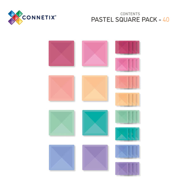 Connetix Tiles Pastel Square Pack 40 Pcs Educational Magnetic Tiles