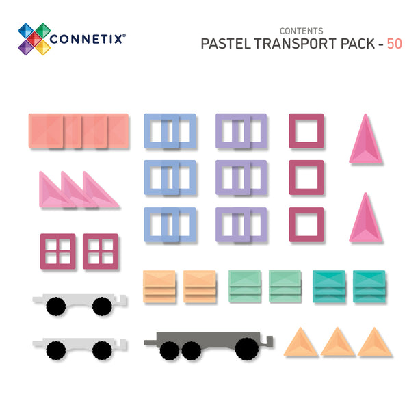 Connetix Tiles Pastel Transport Pack 50 Pcs Educational Magnetic Tiles