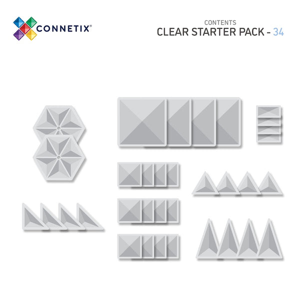 Connetix Tiles Clear Starter Pack 34 Pcs Educational Magnetic Tiles