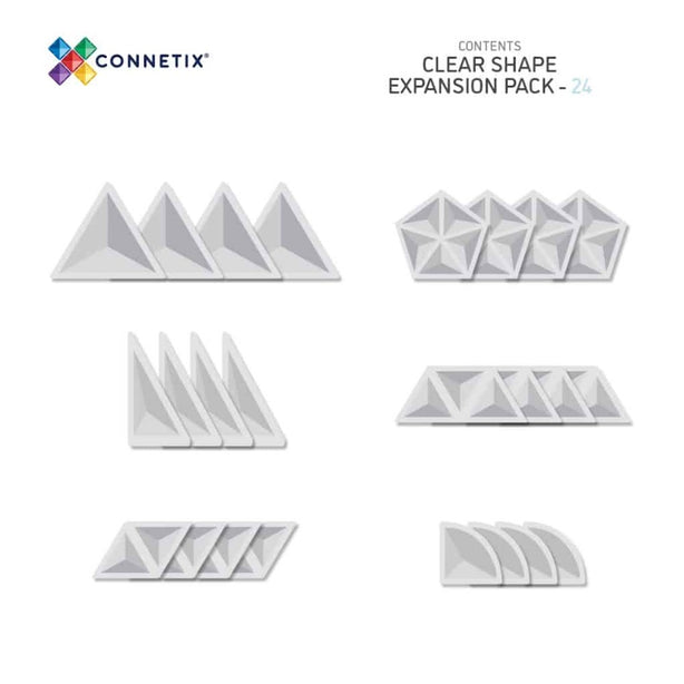 Connetix Tiles Clear Shape Expansion Pack 24 Pcs Educational Magnetic Tiles