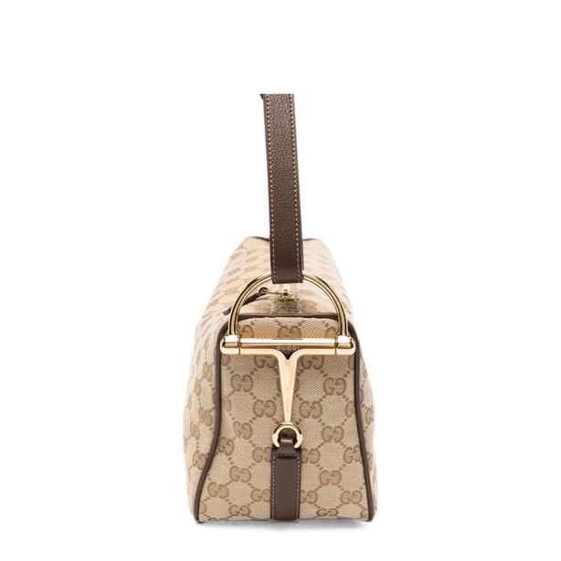 Half Horsebit Medium Canvas Shoulder Bag - Sand and Brown