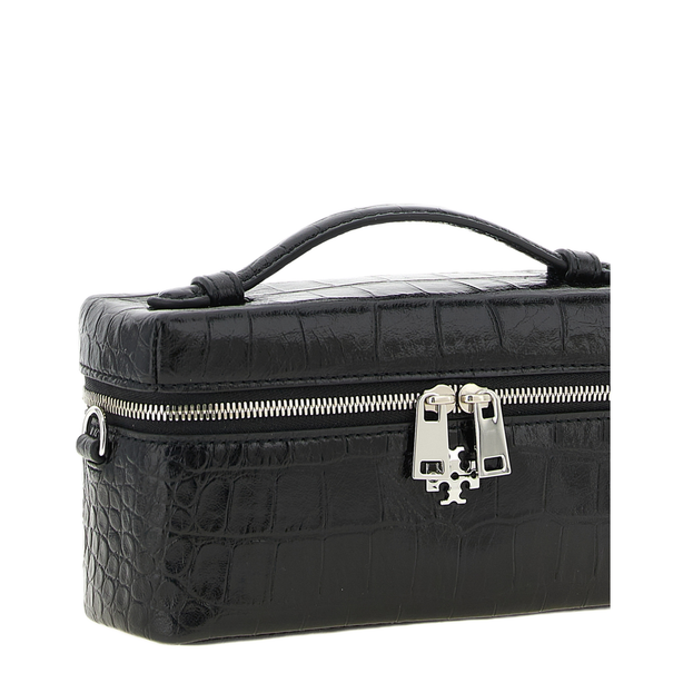 Croc-Embossed Leather East-West Vanity Case - Black