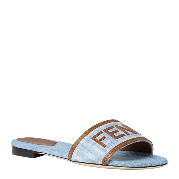 Sunshine Slides In Light Blue Denim-Effect Ff Jacquard