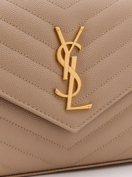 Saint Laurent Leather crossbody bag with metal Cassandre logo - Darkbeige