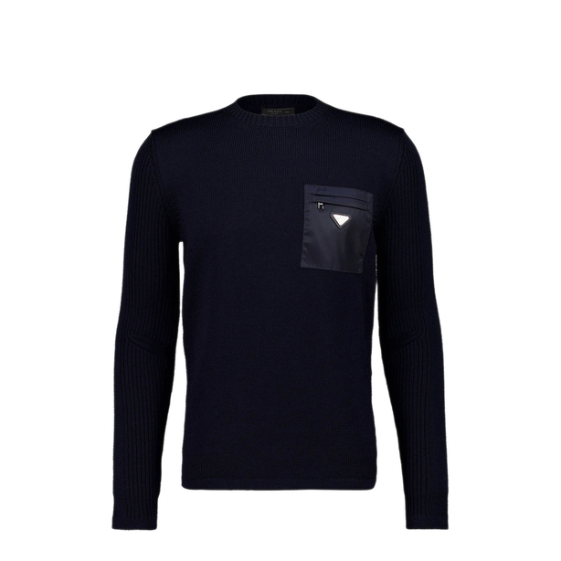 Wool Sweater With Nylon Patch Pocket