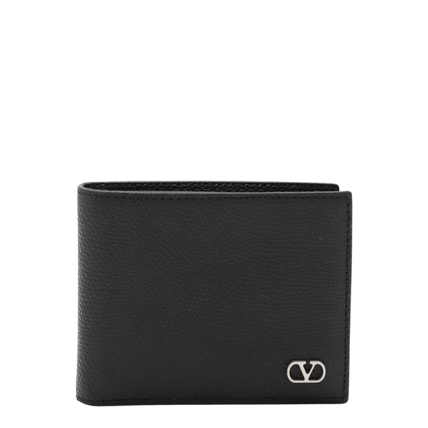 VLogo Signature Grainy Calfskin Bifold Wallet in Black