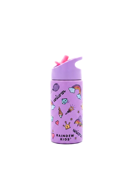 Raindew Kids Unicorn Water Bottle. Flip-up Spout/Straw Mechanism and an Integrated Carrying Loop, Insulated.
