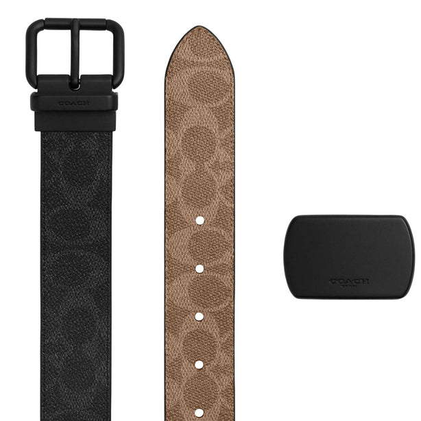 Coach Boxed Roller Buckle Cut-To-Size Reversible Belt, 38MM - Black Signature CDL90