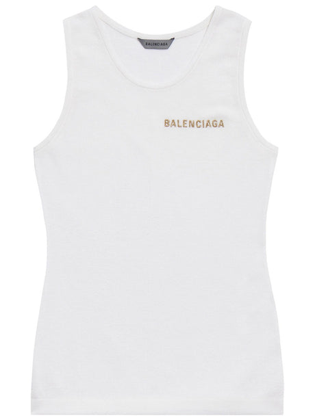 White Cotton Blend Tank Top